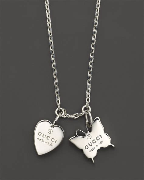 gucci silver butterfly and heart necklace|gucci sterling silver heart necklace.